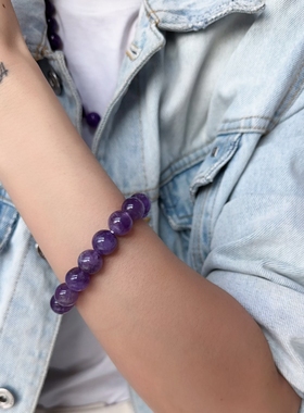 紫水晶手串大珠紫色系简约手链串珠国风饰品