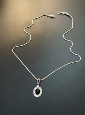 纯银复古吊坠项链可拆卸黑银简约中古细项链925银饰