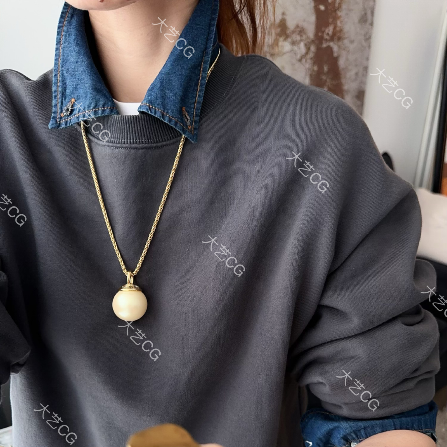 小众大项链金色圆珠球个性夸张简约复古欧美长链毛衣链吊坠可拆卸