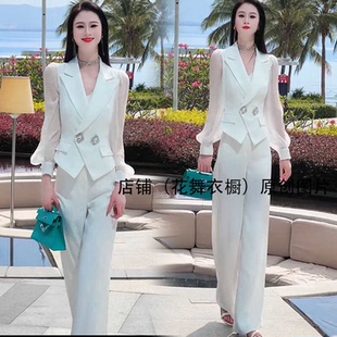 御姐炸街西装套装女春夏款时尚气质高级感白色职业西服两件套洋气