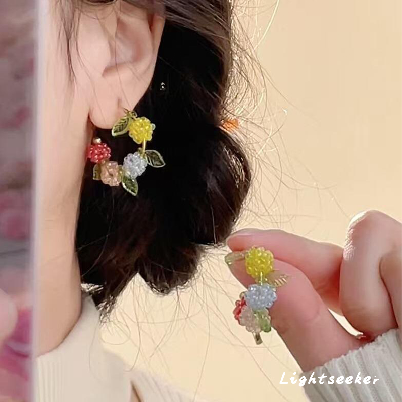 【寻光】森系小清新编织彩色小花耳钉复古多巴胺春夏叶片C型耳饰