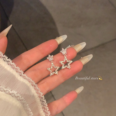韩系爆闪锆石简约精致星星耳钉女轻奢高级感耳环气质大气耳饰耳夹