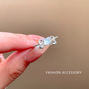 猫眼石蝴蝶结珍珠戒指女款小众设计轻奢高级感食指戒法式甜美指环