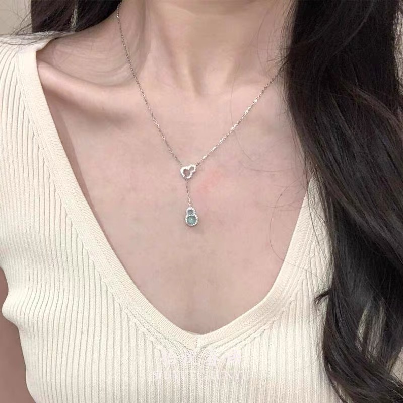 双环葫芦项链高级感轻奢小众锁骨链配饰女秋冬毛衣链大气高档百搭