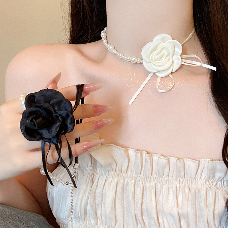 山茶花珍珠项链女choker锁骨链拼接轻奢小众花朵颈链高级脖子配饰