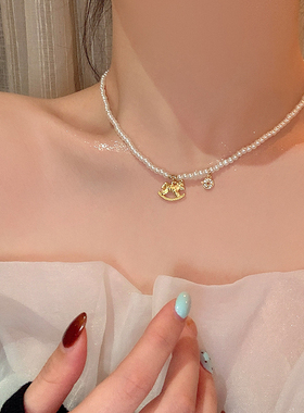 马上有钱碎冰冰小马吊坠珍珠项链轻奢小众高级感毛衣链女配饰套装