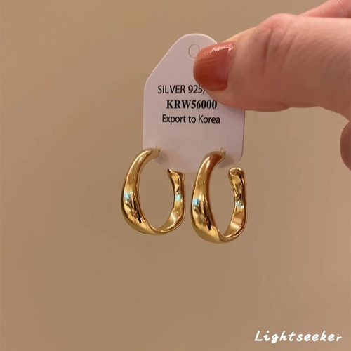 金色亮面不规则C型耳环2025新款爆款轻奢高级感秋冬小众气质耳钉