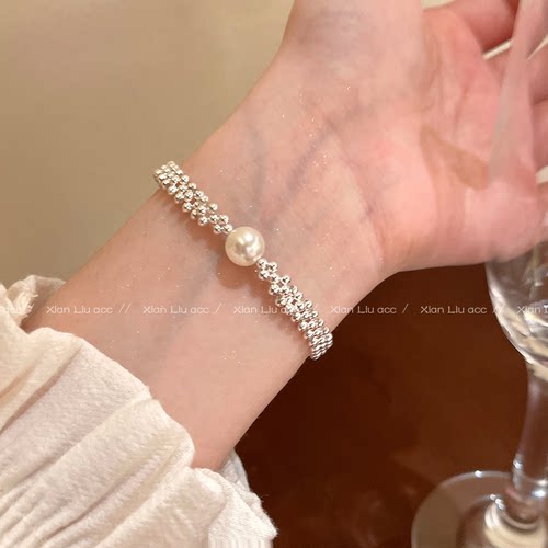 春夏银珠编织手链女款轻奢小众精致串珠手饰高颜值学生党闺蜜高级