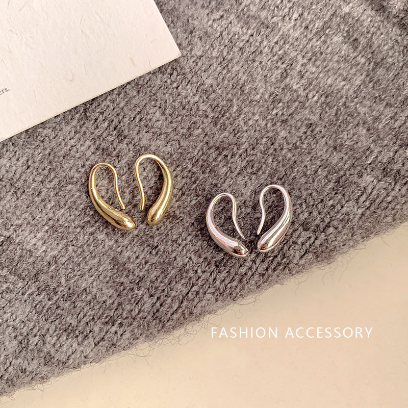 金色素圈水滴耳环女款高级感2025新款爆款耳钩睡觉免摘养耳洞耳饰