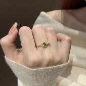 巨显白 高智感清新绿钻太阳花金戒指女轻奢高级感开口食指戒指环