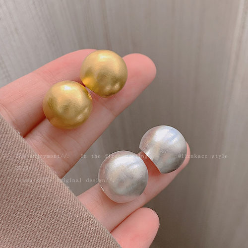 磨砂拉丝金豆豆耳钉女韩国百搭耳环2025年新款潮高级感耳饰品耳坠