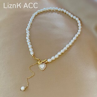 珍珠爱心项链女夏季 潮 轻奢小众设计感高级网红锁骨链2022年新款