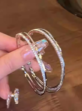 过目不忘_超闪双层大圈圈耳环女独特ins设计感时尚百搭耳圈耳饰品
