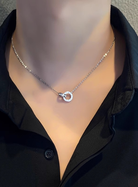 罗马双环项链女款轻奢小众钛钢项链素链锁骨链女高级感吊坠颈链女