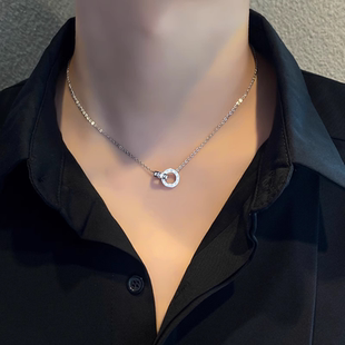 罗马双环项链女款轻奢小众钛钢项链素链锁骨链女高级感吊坠颈链女