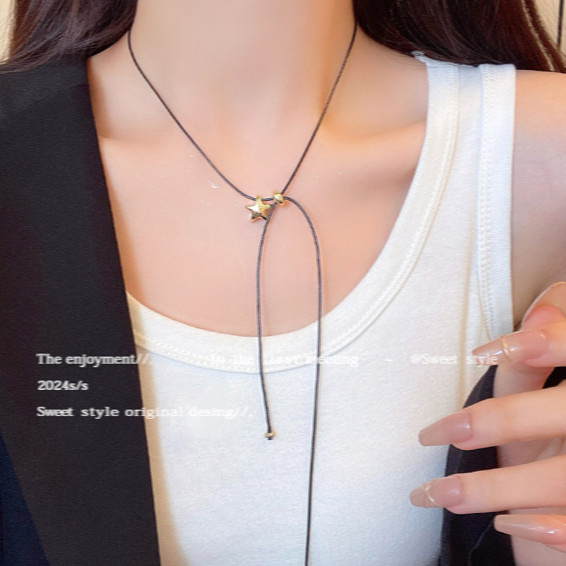 辣妹黑绳星星项链女生甜酷辣妹锁骨链高级感小众choker颈链配饰品