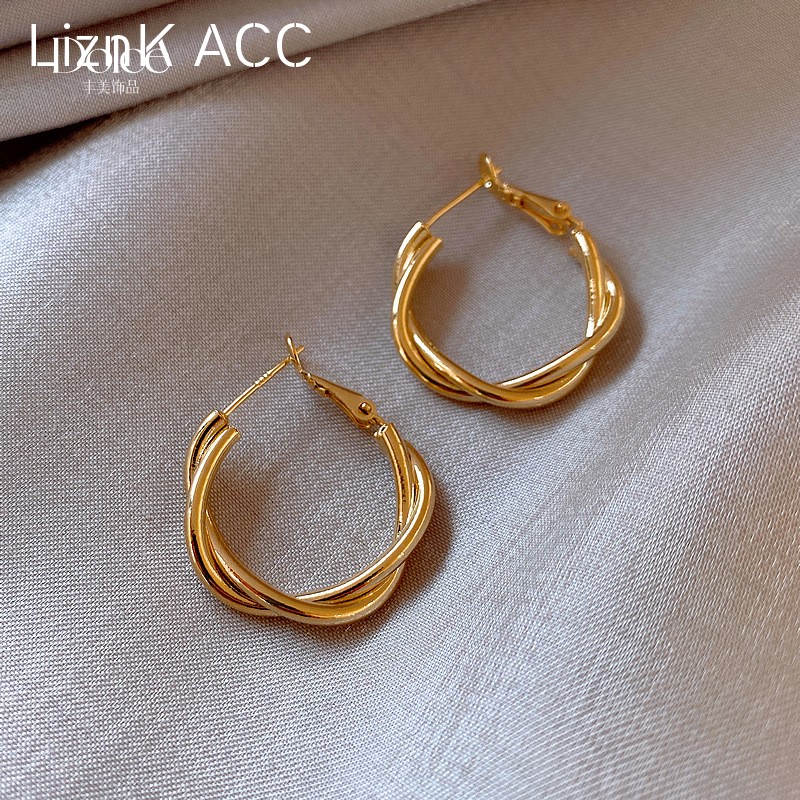 几何金属麻花耳圈女高级感轻奢小众设计感圆圈耳环2024新款爆款
