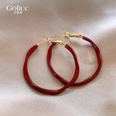 复古不规则红色圈圈耳环女高级感轻奢耳钉2025新款 方圆脸素圈耳饰