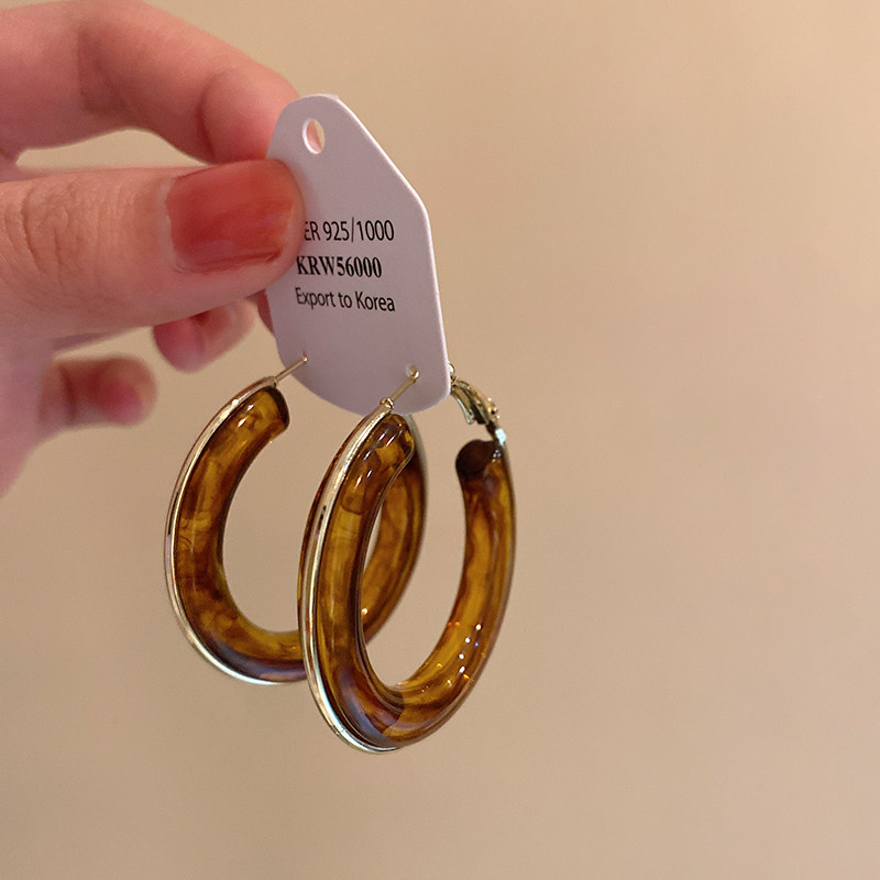 美拉德晕染树脂耳圈女秋冬适合方圆脸的耳环小众夸张独特复古耳饰