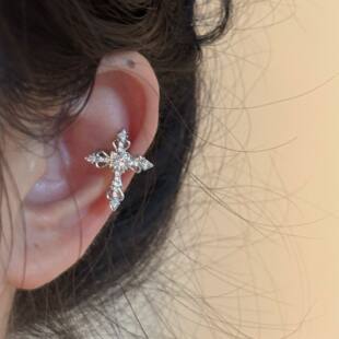 y2k千禧辣妹十字架锆石闪钻耳骨夹2025新款无耳洞轻奢高级感耳夹