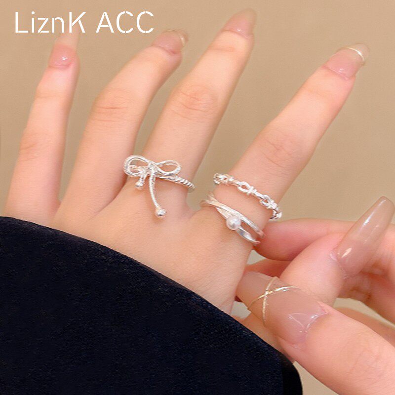 小众个性蝴蝶结戒指女时尚独特设计感开口可调节指环简约百搭配饰