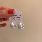 法式 轻奢银色磨砂拉丝水滴耳扣女小众设计感气质百搭耳环简约耳饰