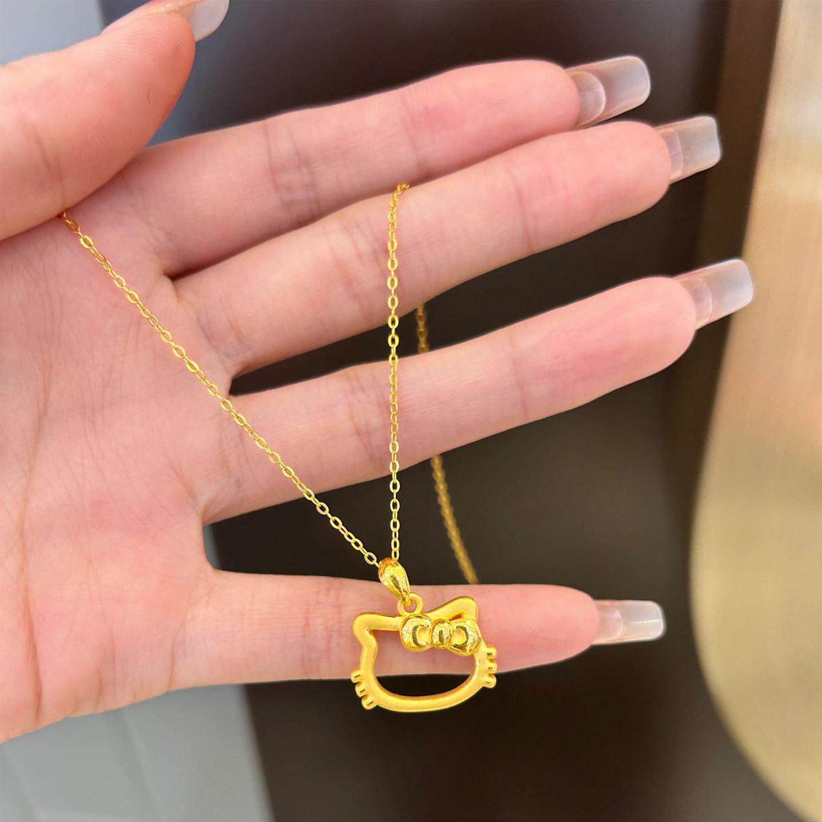 kt猫镂空金色项链女高级感凯蒂猫KT蝴蝶结锁骨链轻奢设计感