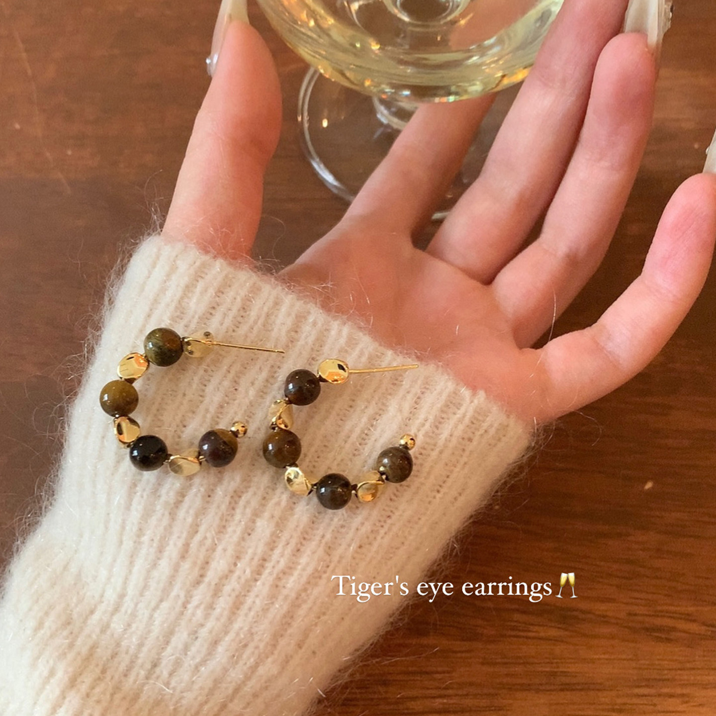 复古美拉德虎眼石耳圈女轻奢小众高级感圆圈耳钉独特漂亮气质耳饰