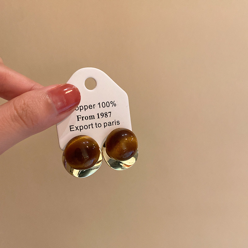 虎眼石金属圆片耳环女美拉德复古气质耳钉2025新款小众设计感耳饰