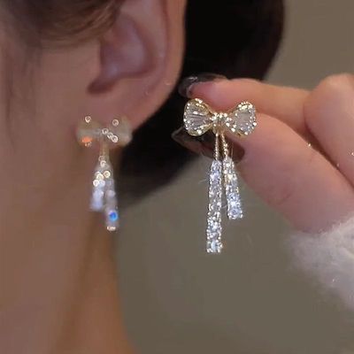 微镶蝴蝶结锆石水晶耳环时尚气质耳饰韩国新款潮设计感耳坠耳环女