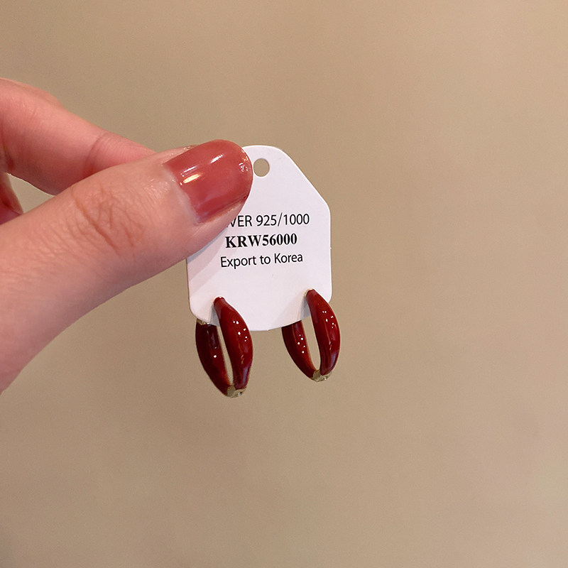 红色滴釉耳环小众设计高级耳扣圈圈轻奢2025新款潮气质耳饰女秋冬