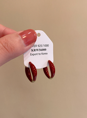 红色滴釉耳环小众设计高级耳扣圈圈轻奢2025新款潮气质耳饰女秋冬