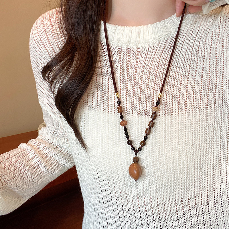 新中式菩提吊坠串珠项链女国风小众禅意秋冬长款毛衣链装饰配饰品
