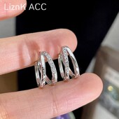 百搭爆款 轻奢镶钻银色素圈双层耳扣式 耳环小众设计高级感时尚 耳饰