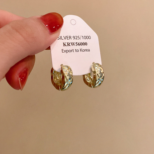 金属菱格圈圈耳环百搭高级感扣耳钉简约冷淡风耳饰女2025新款爆款