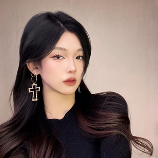 欧美复古十字架耳环女镂空金属长款个性耳钉小众夸张轻奢气质耳饰