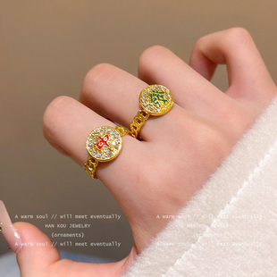 中發白麻将开口戒指女新中式轻奢高级精致食指戒时尚小众设计指环