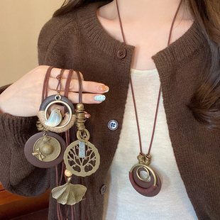 新中式禅意长款圆形项链女复古民族风叠戴毛衣链新款波西米亚配饰