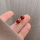 酒红色糖豆珍珠耳钉新款 2025年爆款 耳环女小众设计感冷性风耳饰