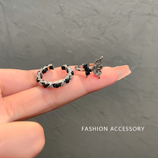 撞色碎石蝴蝶开口戒指女款轻奢锆石小众高级感食指戒小众设计指环