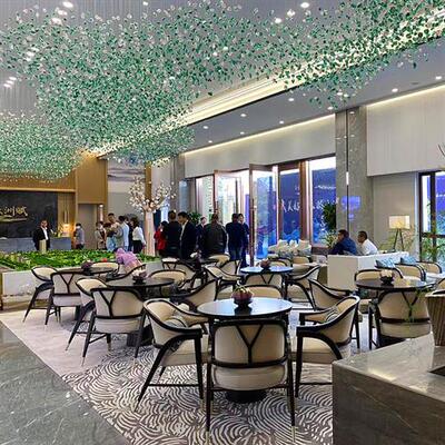 售楼部石头吊灯酒店大堂宴会厅现代简约复式楼楼梯制作工程水晶灯