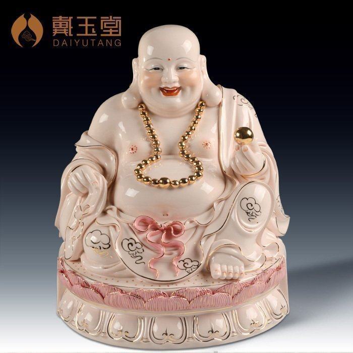 戴玉堂陶瓷居家描金古莲弥勒佛