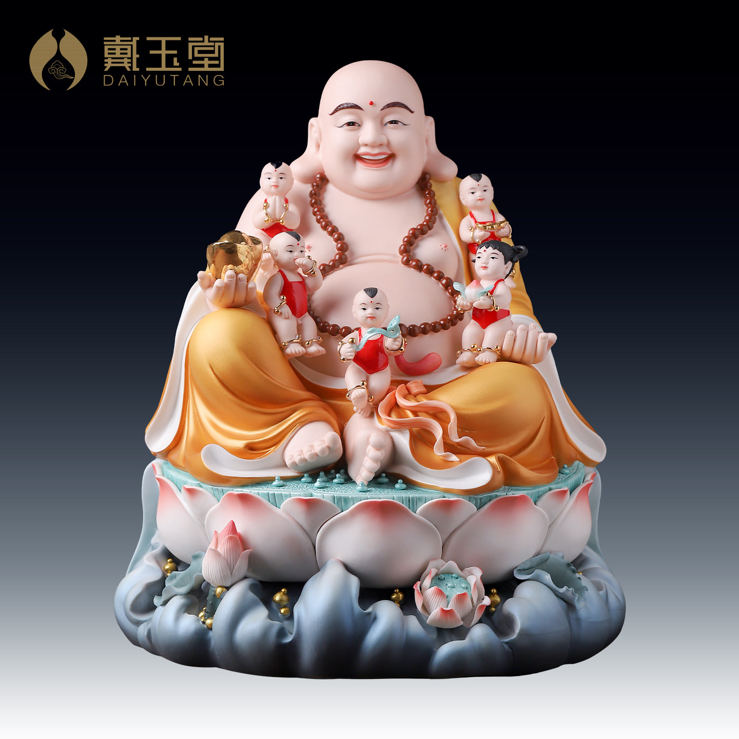 戴玉堂陶瓷精工彩送子弥勒佛大肚笑佛佛像摆件五子登科五子戏弥勒
