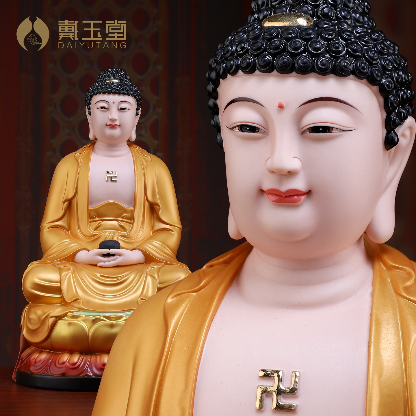 戴玉堂陶瓷坐莲如来阿弥陀佛药师佛释迦牟尼三宝佛佛像供奉像摆件