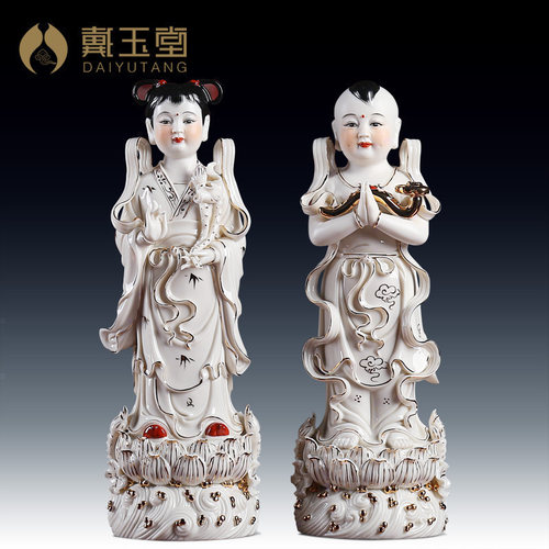 戴玉堂陶瓷善财童子龙女观音对童佛像供奉金童玉女神像童男童女像 - 封面