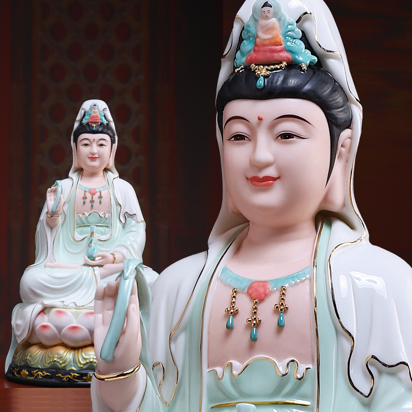 陶瓷观世音菩萨佛像坐像摆件供奉