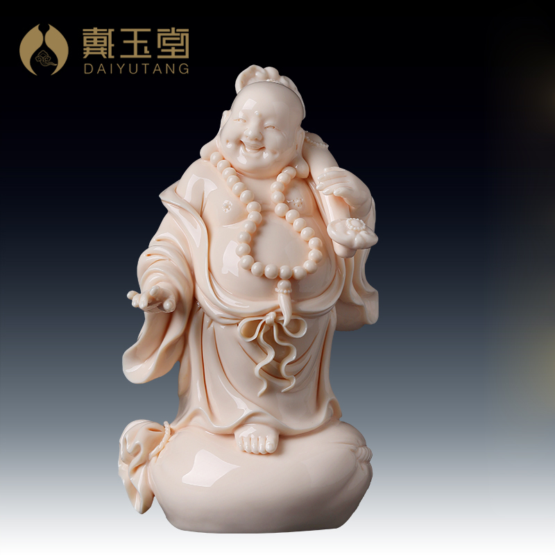 戴玉堂陶瓷如意布袋弥勒开心笑弥勒佛省级大师郑建忠收藏艺术摆件