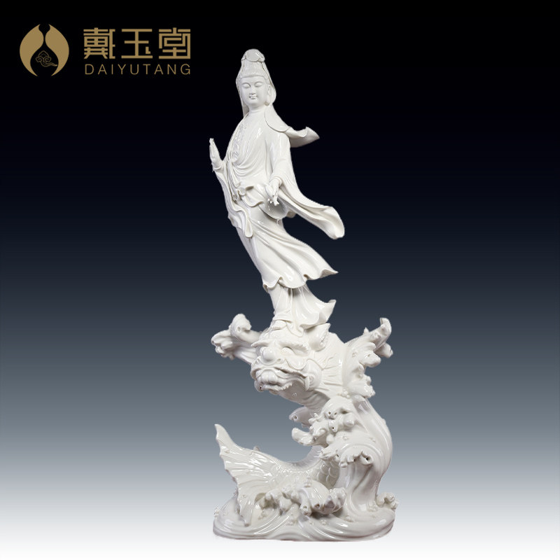 戴玉堂大尺寸鳌鱼观音大型佛像观世音菩萨像家用陶瓷摆件德化白瓷