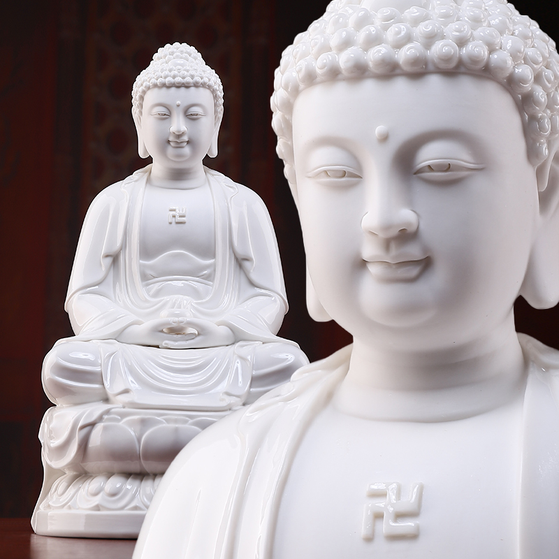 戴玉堂陶瓷如来佛阿弥陀佛释迦摩尼佛药师三宝佛佛像供奉家用摆件