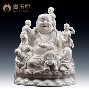 戴玉堂陶瓷送子弥勒佛笑佛大肚多仔佛佛像摆件五子登科五子戏弥勒